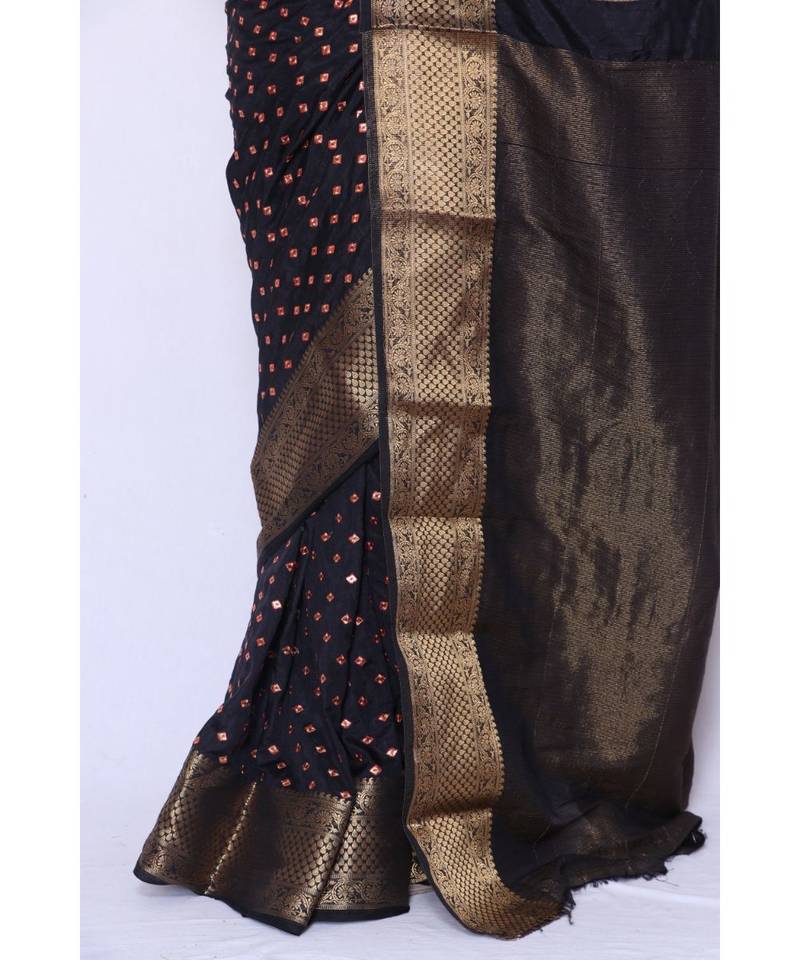 Black Embroidered Art Silk saree with blouse