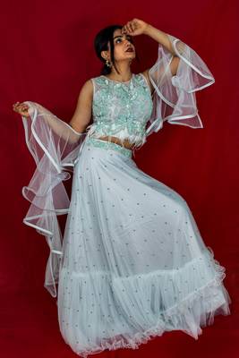 Powder Blue designer crop top lehenga online 1