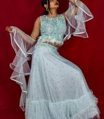 Powder Blue designer crop top lehenga online