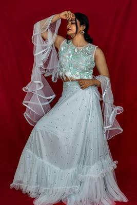 Powder Blue designer crop top lehenga online 2