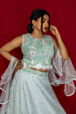 Powder Blue designer crop top lehenga online 3