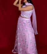 Creamy Pink crop top lehenga in net with sequin work online