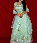Pista green crop top lehenga with floral embroidery Online
