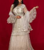 Peach Long Top Style Lehenga with peplum sleeves Online