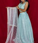 Aqua blue crop top lehenga with heavy sequin and hand embroidery online