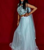 Aqua Blue designer crop top lehenga online