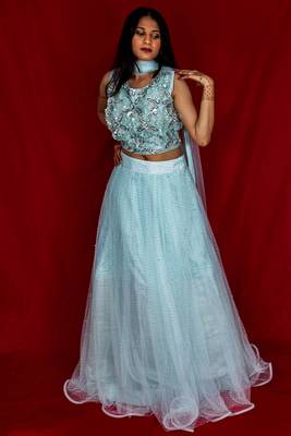 Aqua Blue designer crop top lehenga online 2