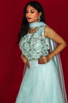 Aqua Blue designer crop top lehenga online 3