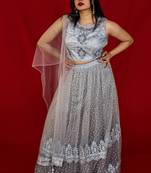 Stone grey designer crop top lehenga online