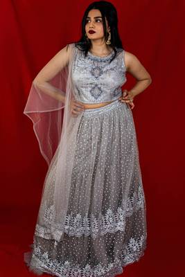 Stone grey designer crop top lehenga online 2
