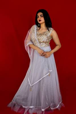 Grey designer crop top lehenga online 1