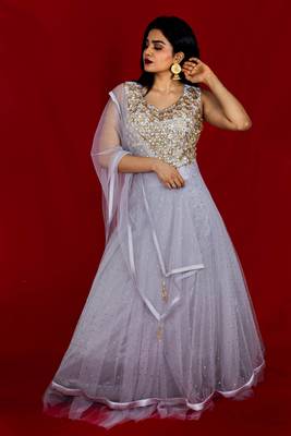 Grey designer crop top lehenga online 2
