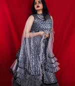 Black fur designer crop top lehenga online