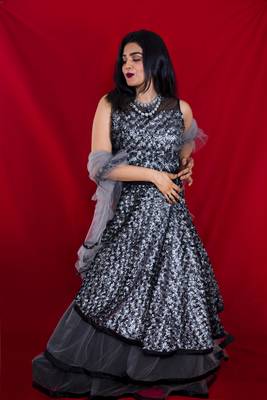 Black fur designer crop top lehenga online 2