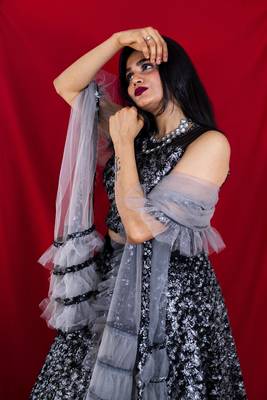 Black fur designer crop top lehenga online 3