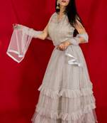 Light grey crop top lehenga with diamond embroidery online