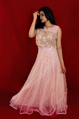 Candy Pink crop top lehenga with stone embroidery online 1