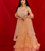 Orangish Peach designer style ruffle crop top lehenga online