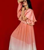 Deep Peach silk crop top with thread embroidery and peach pleated  lehenga online