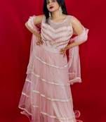 Light pink crop top and lehenga with pearl and stone embroidery online