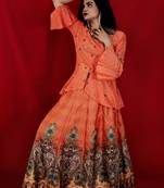 Orange crop top lehenga on pure silk with hand embroidery online