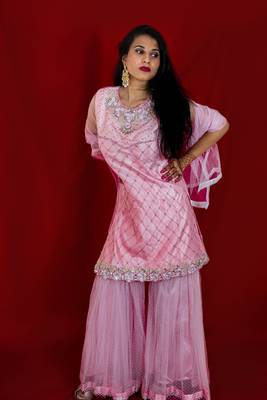 Light Pink designer sharara with heavy stone and floral embroidery online 1