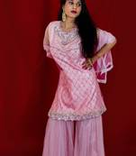 Light Pink designer sharara with heavy stone and floral embroidery online