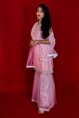 Light Pink designer sharara with heavy stone and floral embroidery online 2