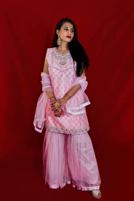 Light Pink designer sharara with heavy stone and floral embroidery online 3