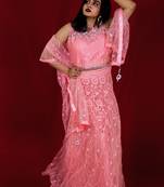 Dark Pink crop top lehenga with embroidery online