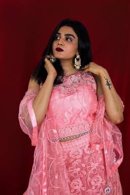 Dark Pink crop top lehenga with embroidery online 2