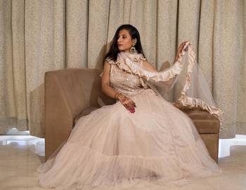 Light Beige crop top lehenga with floral hand embroidery online 1