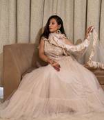 Light Beige crop top lehenga with floral hand embroidery online