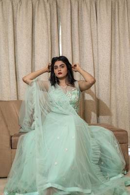 Light Green crop top lehenga with hand embroidery online 1