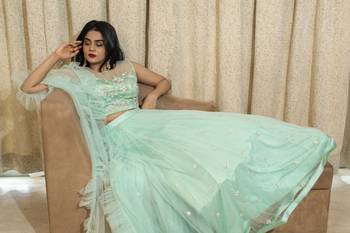 Light Green crop top lehenga with hand embroidery online 2