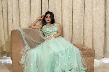 Light Green crop top lehenga with hand embroidery online 3