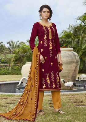 Wine embroidered cotton salwar 1