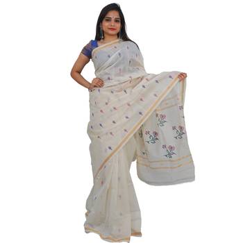 White hand woven andhra pradesh handloom saree with blouse 1