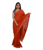 Orange hand woven andhra pradesh handloom saree with blouse