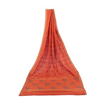 Orange hand woven andhra pradesh handloom saree with blouse 3