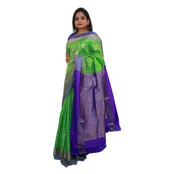 Light green hand woven andhra pradesh handloom saree with blouse 1