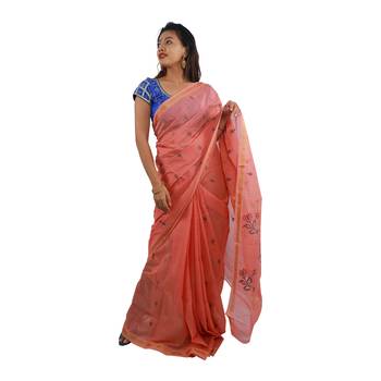 Pink hand woven andhra pradesh handloom saree with blouse 1