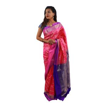 Pink hand woven andhra pradesh handloom saree with blouse 1