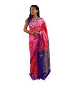 Pink hand woven andhra pradesh handloom saree with blouse