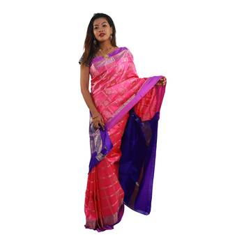 Pink hand woven andhra pradesh handloom saree with blouse 2