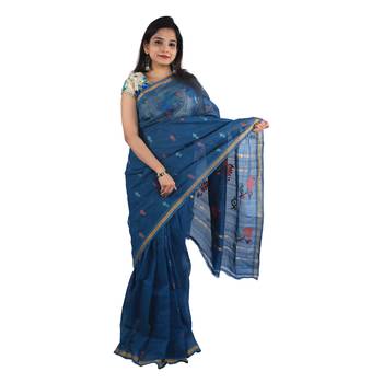 Grey hand woven andhra pradesh handloom saree with blouse 1