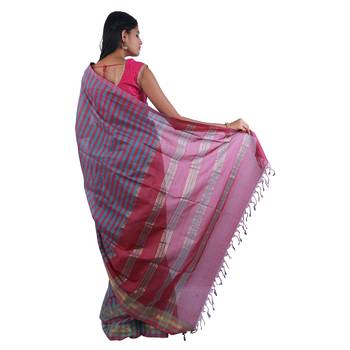 Maroon hand woven andhra pradesh handloom saree with blouse 3