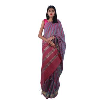 Maroon hand woven andhra pradesh handloom saree with blouse 4