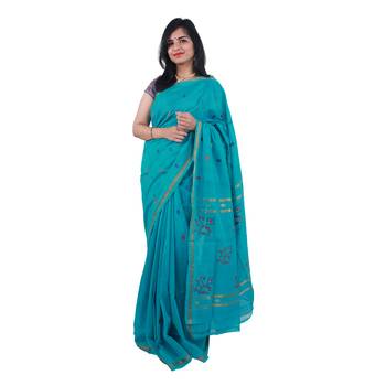 Sea green hand woven andhra pradesh handloom saree with blouse 1