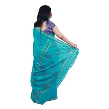 Sea green hand woven andhra pradesh handloom saree with blouse 2